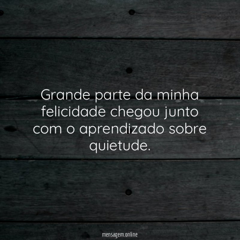 Grande parte da minha felicidade chegou junto com o aprendizado sobre quietude