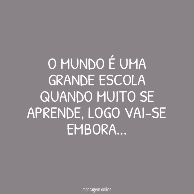 O MUNDO É UMA GRANDE ESCOLA QUANDO MUITO SE APRENDE