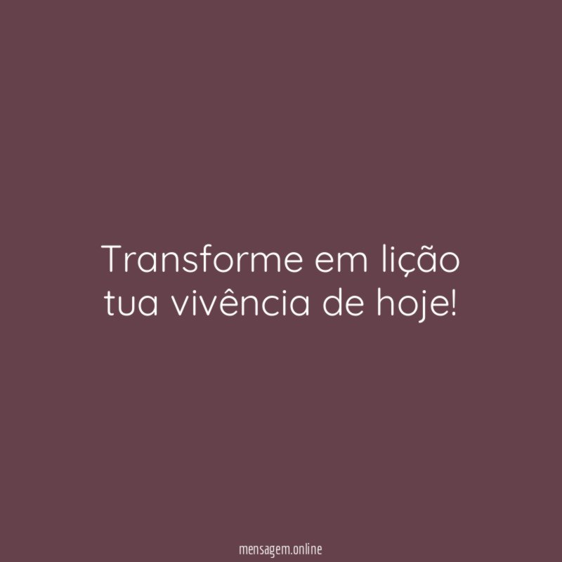 Transforme em lição tua vivência de hoje