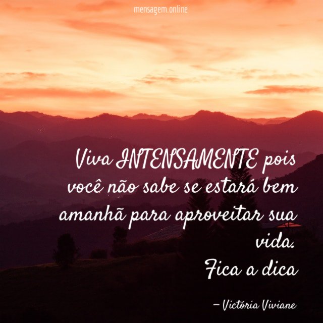 Viva INTENSAMENTE pois você não sabe se estará