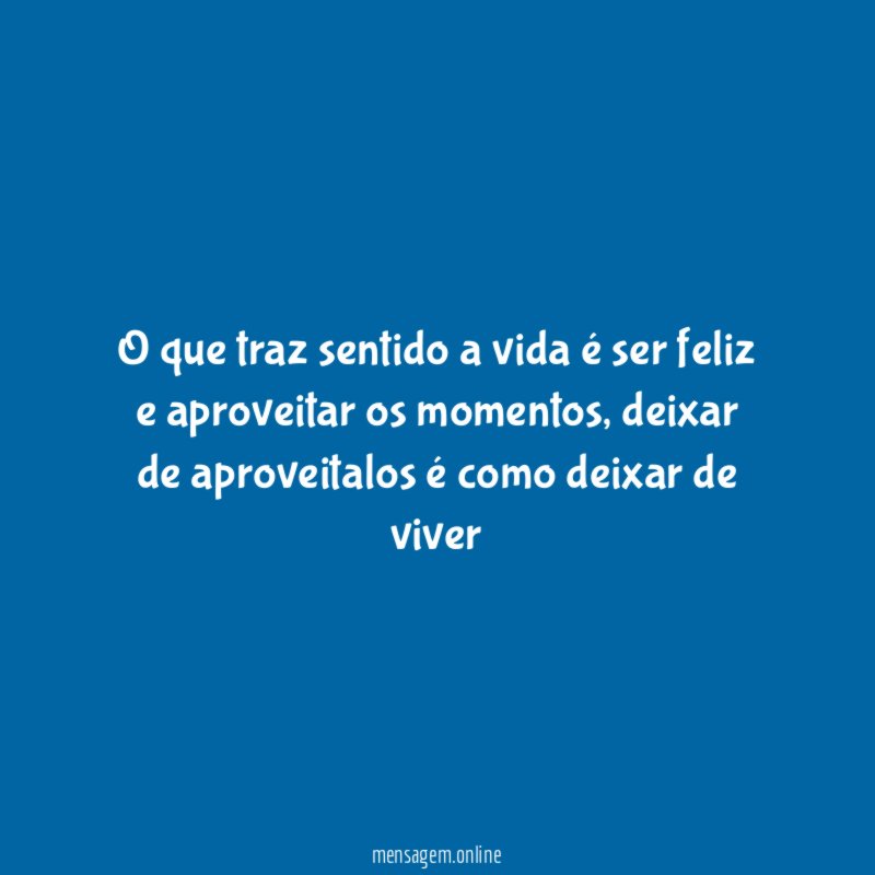 o que traz sentido a vida é ser feliz e aproveitar os momentos