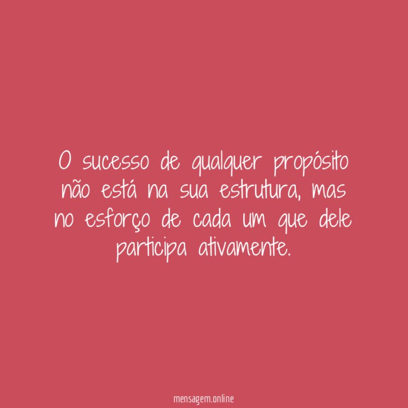 O sucesso de qualquer propósito não está na sua estrutura