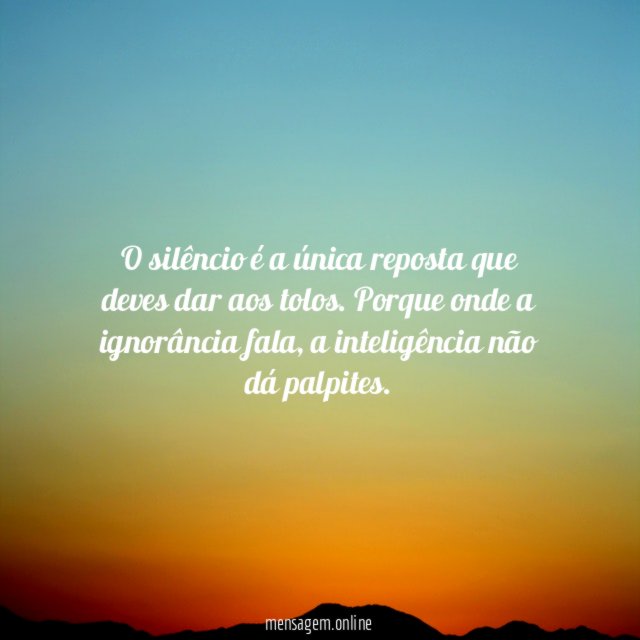 O silêncio é a única reposta que deves dar aos tolos