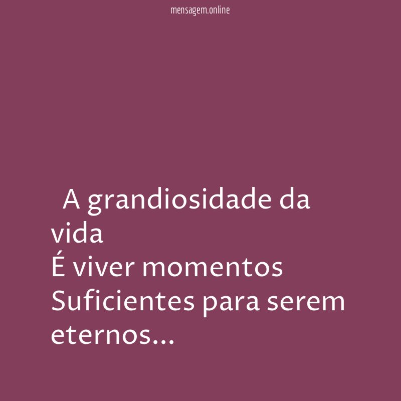 ” A grandiosidade da vida É viver momentos Suficientes para serem eternos