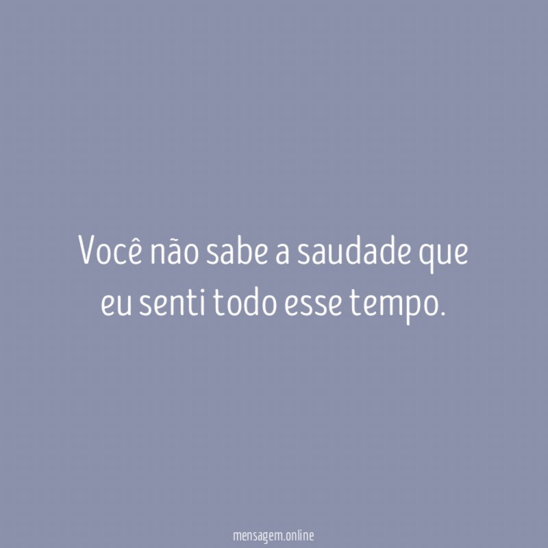 Você não sabe a saudade que eu senti todo esse tempo