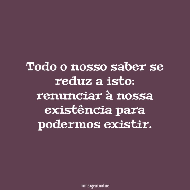 Todo o nosso saber se reduz a isto