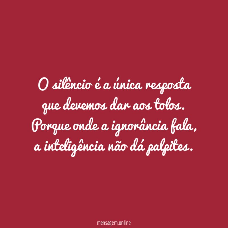 O silêncio é a única resposta que devemos dar aos tolos