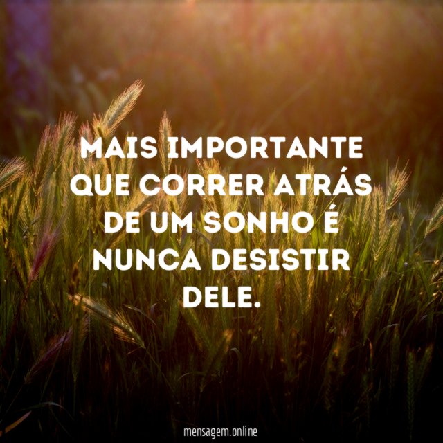 Mais importante que correr atrás de um sonho é nunca desistir dele