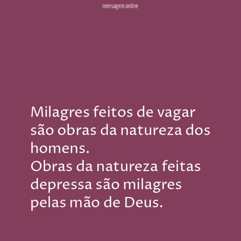 Milagres feitos de vagar são obras da natureza dos homens