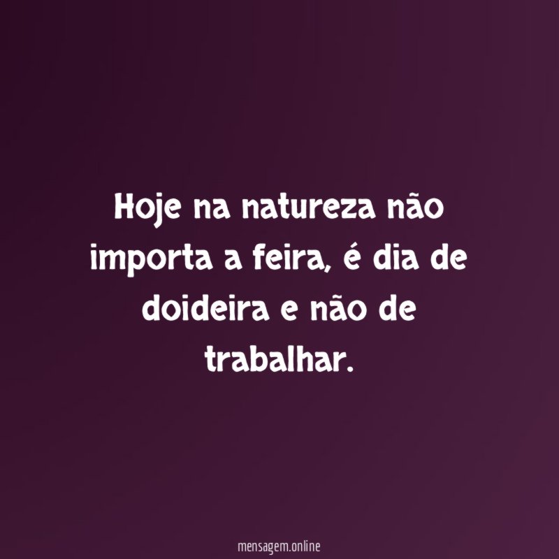 Hoje na natureza não importa a feira