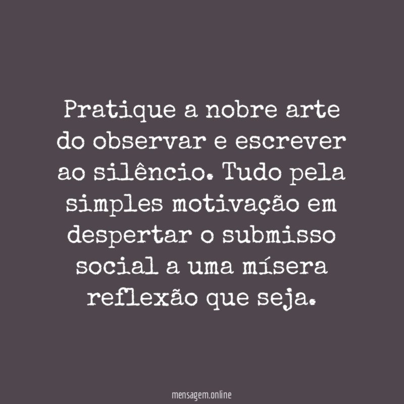 Pratique a nobre arte do observar e escrever ao silêncio