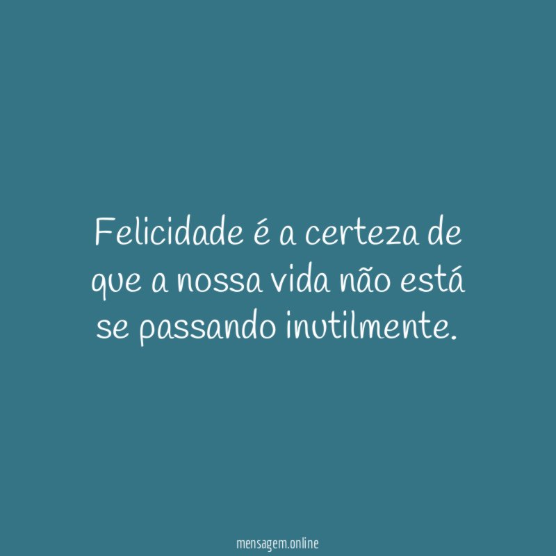 Felicidade é a certeza de que a nossa