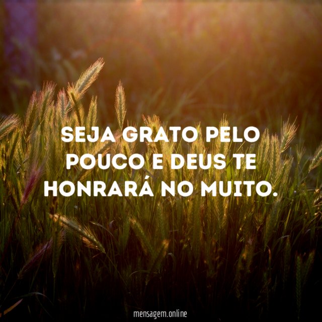 Seja grato pelo pouco e Deus te honrará no muito