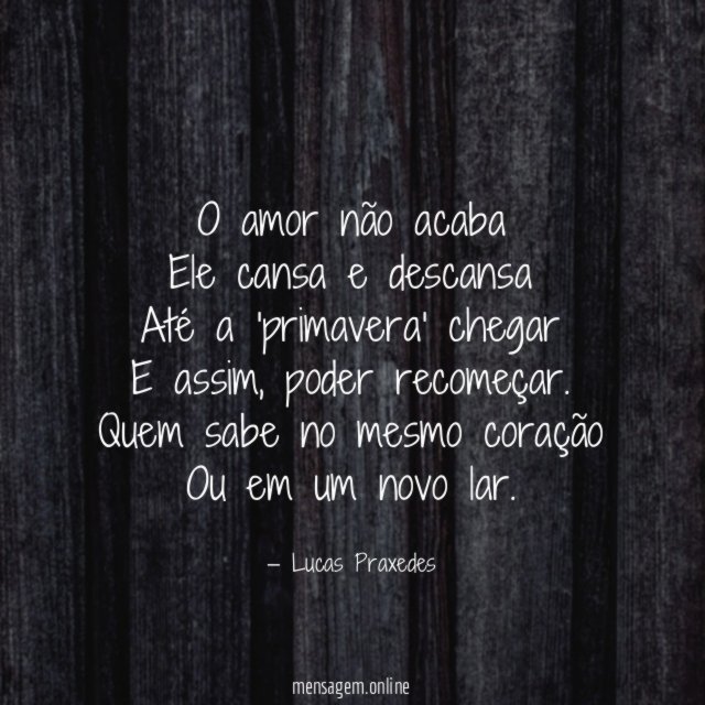 O amor não acaba Ele cansa e descansa Até a