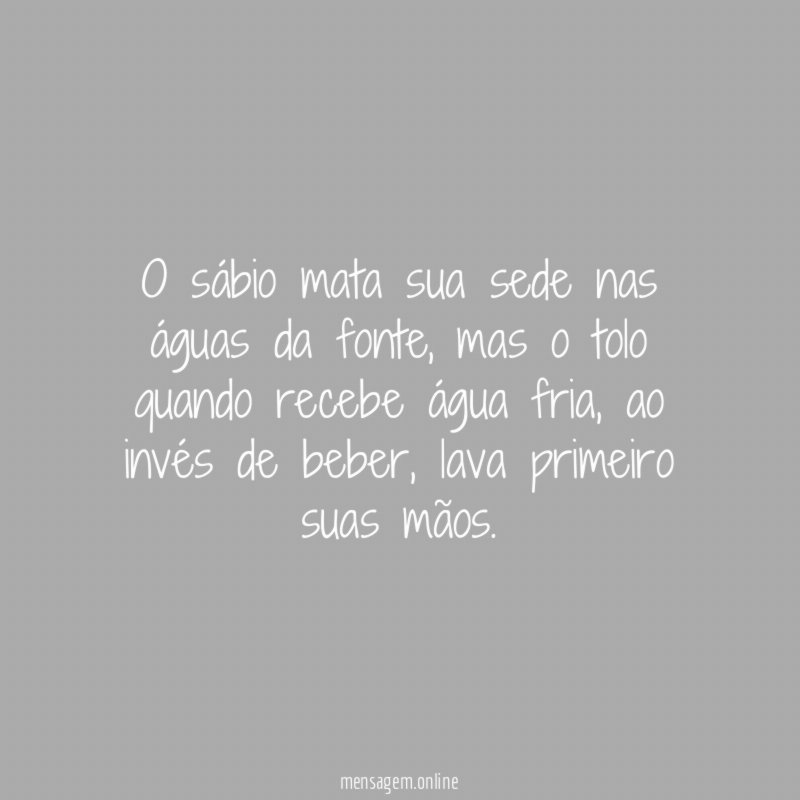 O sábio mata sua sede nas águas da fonte