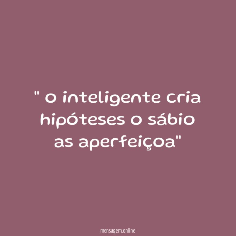 ' o inteligente cria hipóteses o sábio as aperfeiçoa''