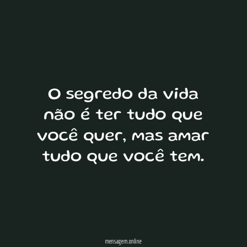 O segredo da vida não é ter tudo que você quer